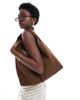 My Accessories My Accessories slouchy square faux suede shoulder bag in brown - 3