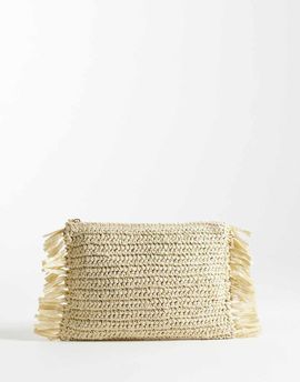 My Accessories My Accessories straw clutch bag with side fringing in natural-Neutral