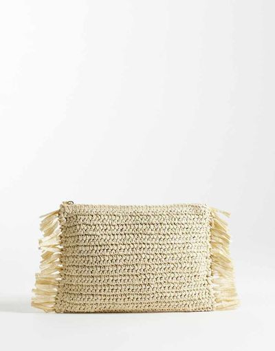 My Accessories My Accessories straw clutch bag with side fringing in natural-Neutral