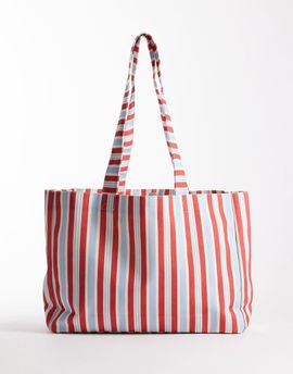 My Accessories My Accessories striped large canvas tote bag in red and blue