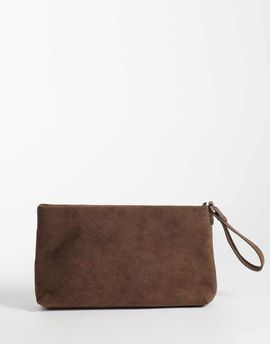 My Accessories My Accessories structured clutch bag in chocolate faux suede-Brown