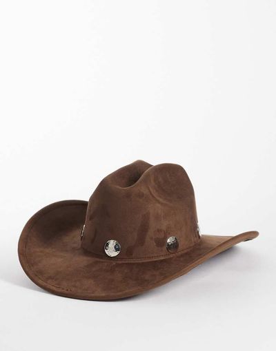 My Accessories My Accessories studded cowboy hat in chocolate faux suede-Brown