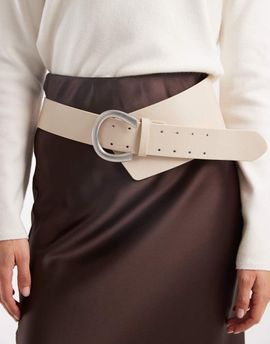 My Accessories My Accessories wide belt with statement buckle in cream-White