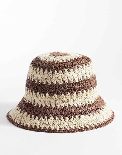 My Accessories My Accessories woven straw striped bucket hat in brown & cream