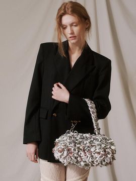 MystiKotita Handcrafted Premium Wool Feather Bouquet Bag [Grey]