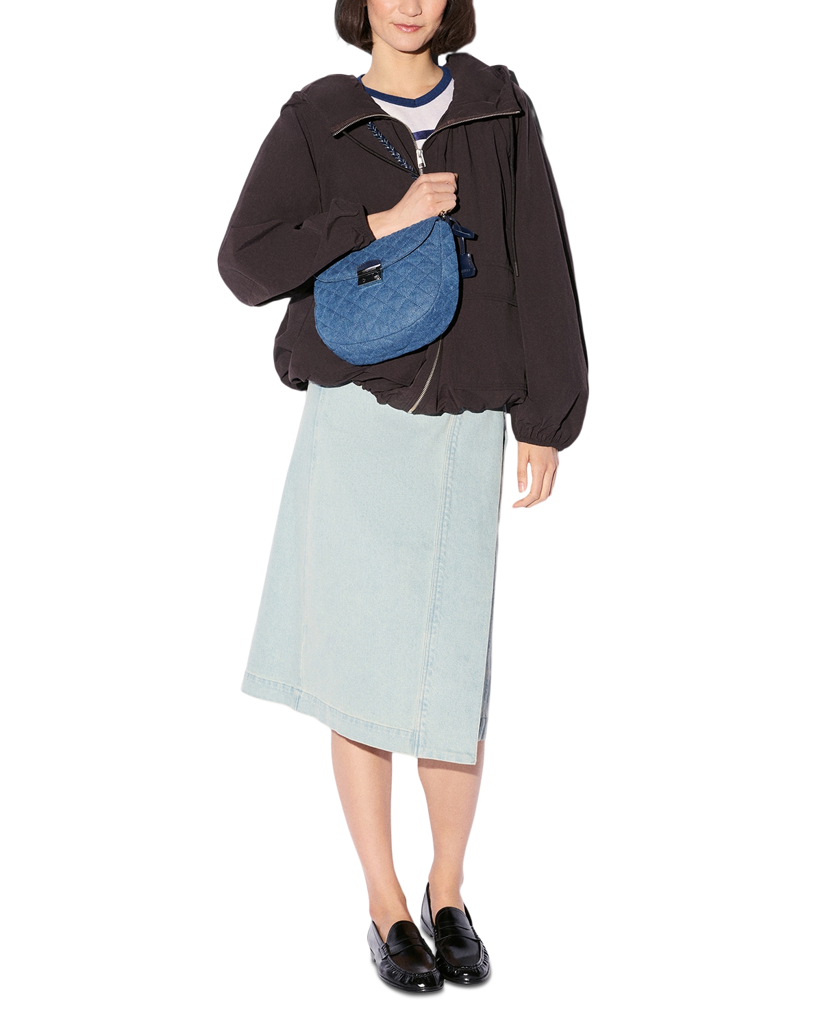 Mz Wallace - Crosby Lock Small Quilted Denim Saddle Bag