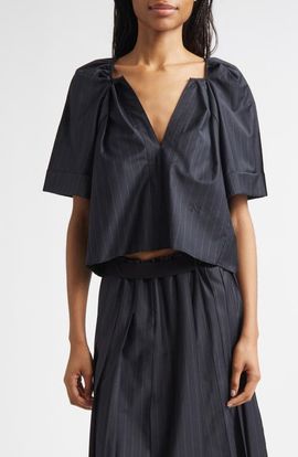 NACKIYÈ NACKIYÈ Grand Bazaar Pinstripe Crop Stretch Wool Blend Top