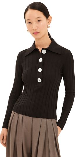 Nackiye Nackiye Sugarman Long Sleeve Polo Wool Top Noir