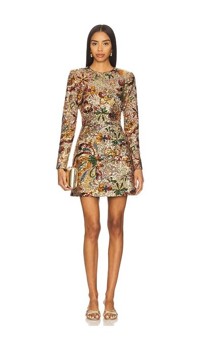 slim fit dress slacks Rose Gold Sequined Short Dress With Long Sleeves
