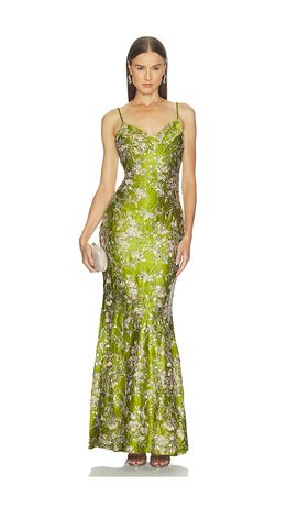 Nadine Merabi Nadine Merabi Green Satin Embellished Maxi Dress