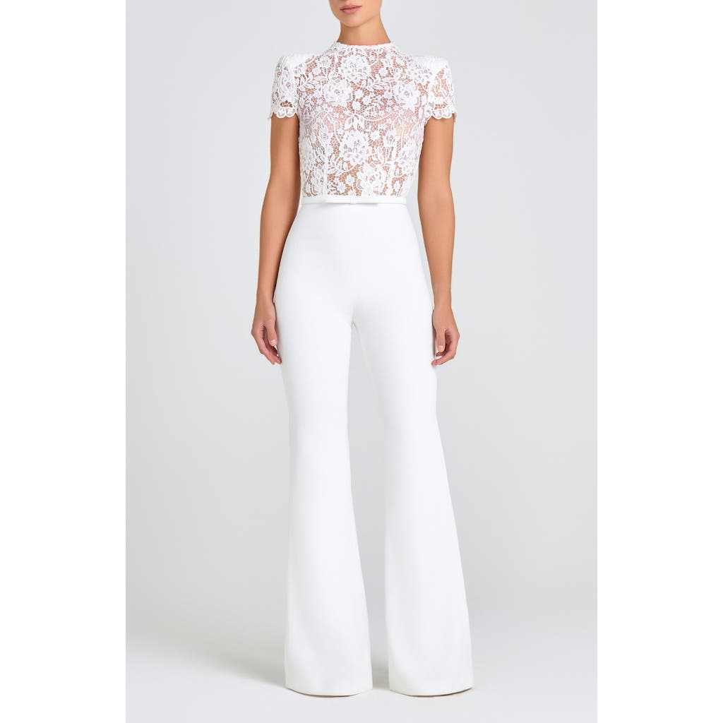 NADINE MERABI NADINE MERABI Harriet Flare Leg Lace & Crepe Jumpsuit