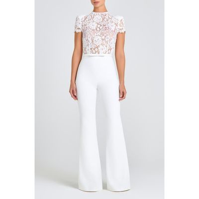 NADINE MERABI NADINE MERABI Harriet Flare Leg Lace & Crepe Jumpsuit