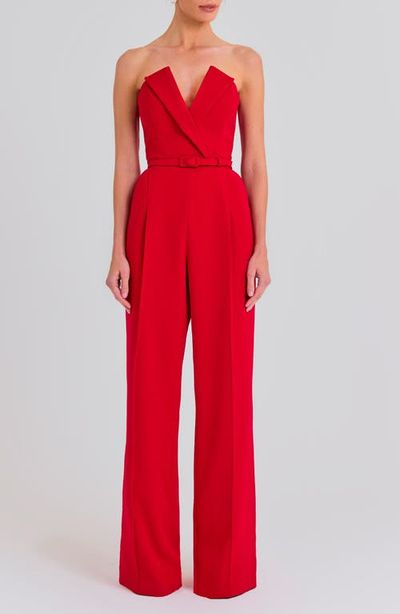 NADINE MERABI NADINE MERABI Tuxedo Belted Strapless Wide Leg Jumpsuit