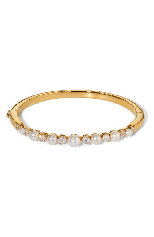 Nadri Nadri Cubic Zirconia & Faux Pearl Hinge Bangle Bracelet
