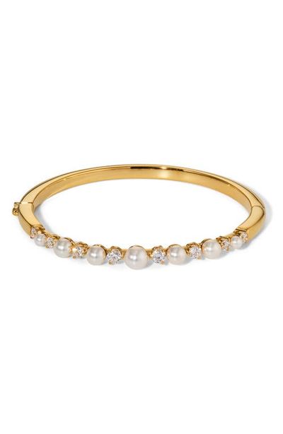 Nadri Nadri Cubic Zirconia & Faux Pearl Hinge Bangle Bracelet