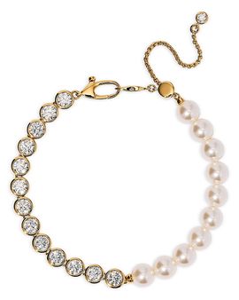 Nadri Nadri Cubic Zirconia & Imitation Pearl Under the Sea Adjustable Line Bracelet