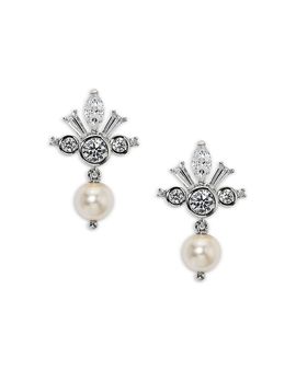 Nadri Nadri Cubic Zirconia & Imitation Pearl Under the Sea Crown Drop Earrings