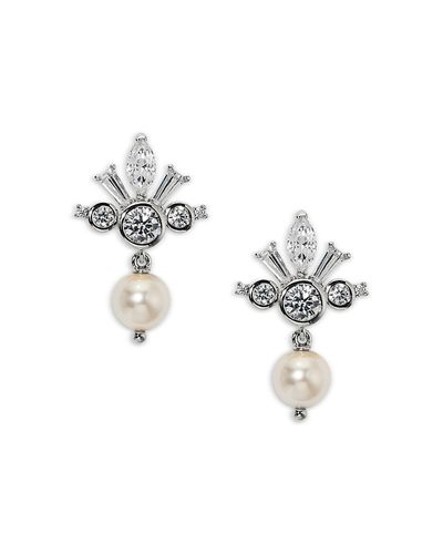 Nadri Nadri Cubic Zirconia & Imitation Pearl Under the Sea Crown Drop Earrings