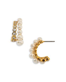 Nadri Nadri Cubic Zirconia & Imitation Pearl Under the Sea Double Row Hoop Earrings