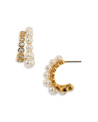 Nadri Nadri Cubic Zirconia & Imitation Pearl Under the Sea Double Row Hoop Earrings