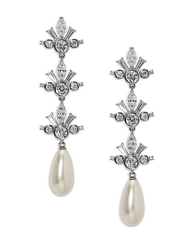 Nadri Nadri Cubic Zirconia & Imitation Pearl Under the Sea Triple Crown Drop Earrings