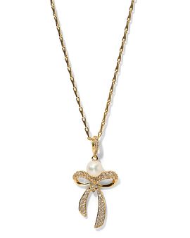 Nadri Nadri Eros Pave & Imitation Pearl Bow Pendant Necklace, 16-18