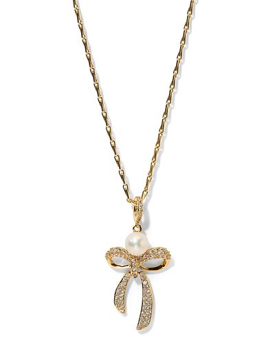 Nadri Nadri Eros Pave & Imitation Pearl Bow Pendant Necklace, 16-18