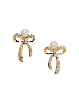 Nadri Nadri Eros Pave & Imitation Pearl Small Ribbon Stud Earrings