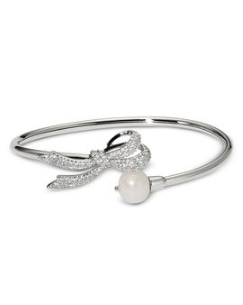 Nadri Nadri Eros Pave Bow & Pearl Flex Cuff Bracelet