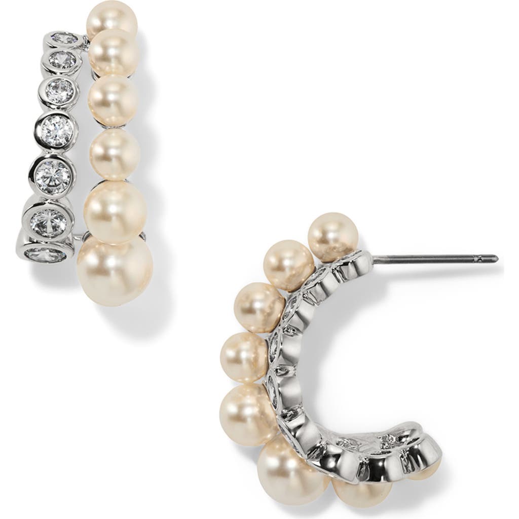 Nadri Nadri Imitation Pearl and Crystal J-Hoop Earrings