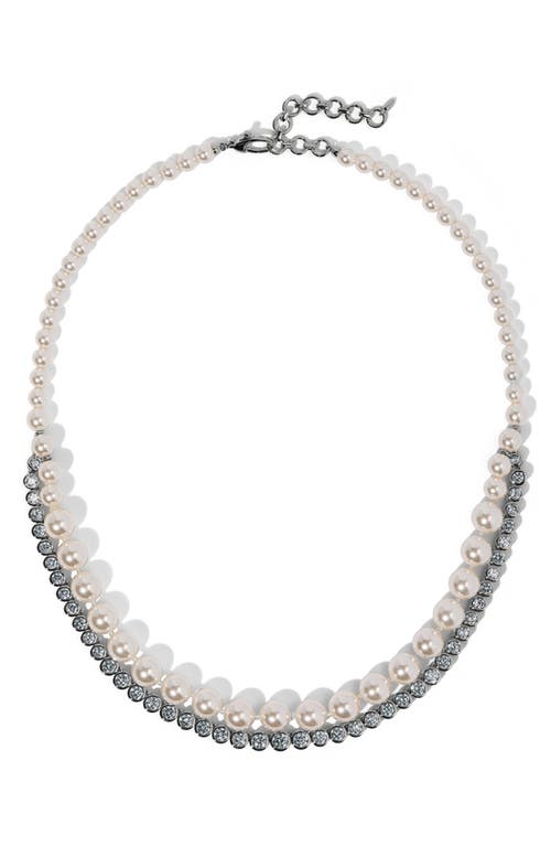 Nadri Nadri Imitation Pearl and Cubic Zirconia Double Layer Necklace