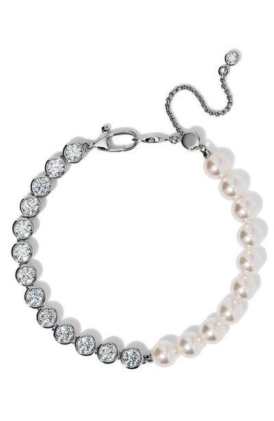 Nadri Nadri Imitation Pearl and Cubic Zirconia Line Bracelet