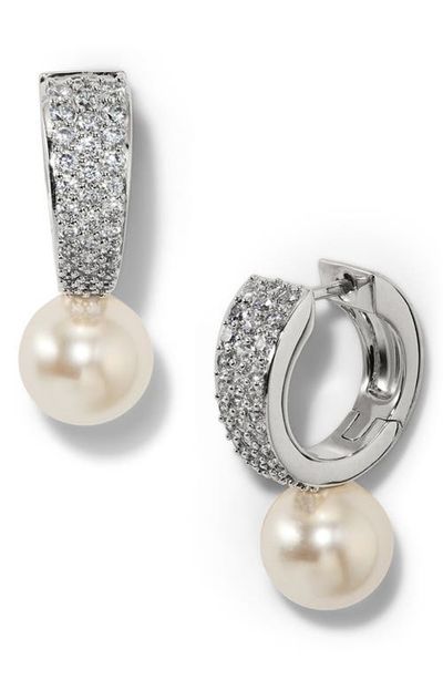 Nadri Nadri Under the Sea Cubic Zirconia & Faux Pearl Huggie Hoop Earrings