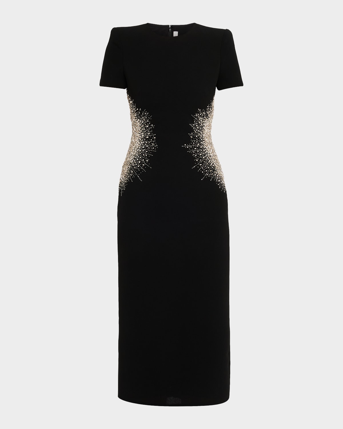 Naeem Khan Crystal Embellished Short-Sleeve Midi Dress