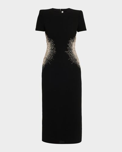Naeem Khan Crystal Embellished Short-Sleeve Midi Dress