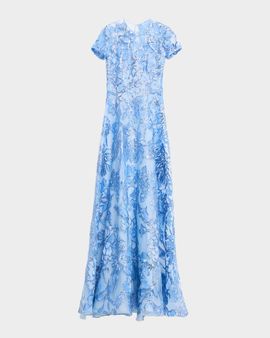 Naeem Khan Illusion Neckline Metallic Floral Embroidered Gown