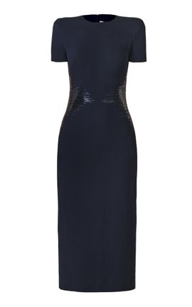 Naeem Khan Naeem Khan Beaded Waist Cap Sleeve Crepe Cocktail Dress