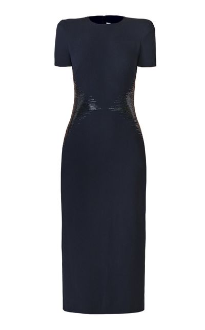 Naeem Khan Naeem Khan Beaded Waist Cap Sleeve Crepe Cocktail Dress