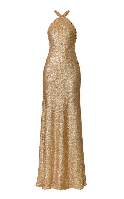 Naeem Khan Naeem Khan Halter Stretch Sequin Gown With Crystal Trim