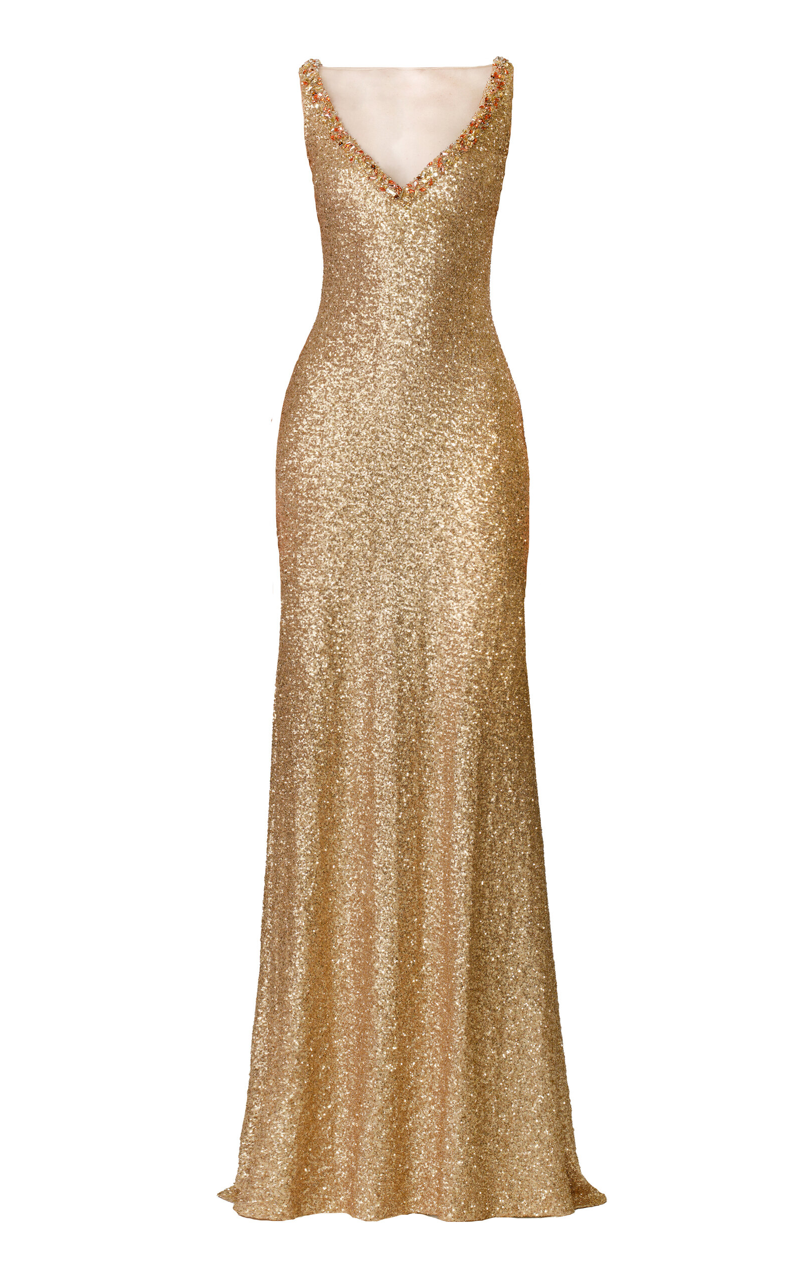 Naeem Khan Naeem Khan Illusion VNeck Sleeveless Stretch Sequin Gown With Crystal Trim