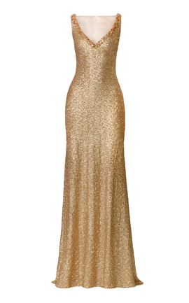 Naeem Khan Naeem Khan Illusion VNeck Sleeveless Stretch Sequin Gown With Crystal Trim