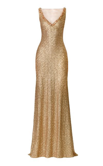 Naeem Khan Naeem Khan Illusion VNeck Sleeveless Stretch Sequin Gown With Crystal Trim