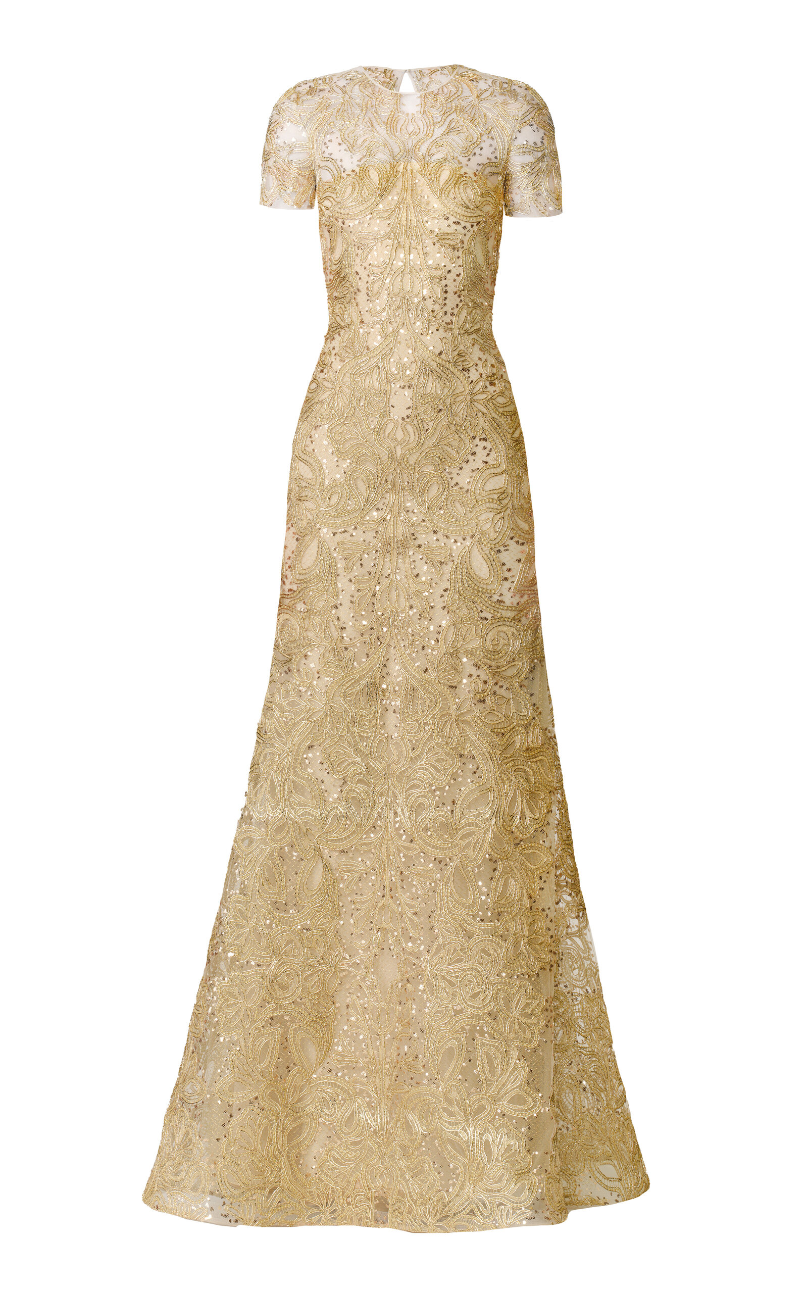 Naeem Khan Naeem Khan Metallic Raffia Cap Sleeve FitAndFlare Gown