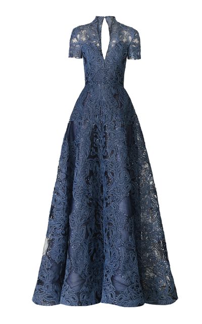Naeem Khan Naeem Khan Raffia VNeck Cap Sleeve Gown
