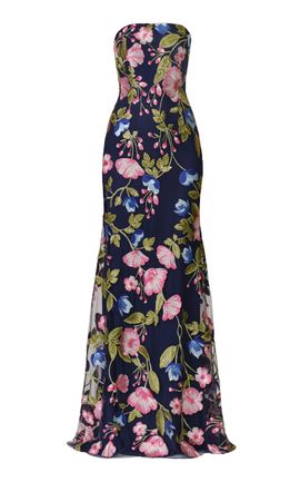 Naeem Khan Naeem Khan Sequin Floral Lace Bustier Strapless FitAndFlare Gown