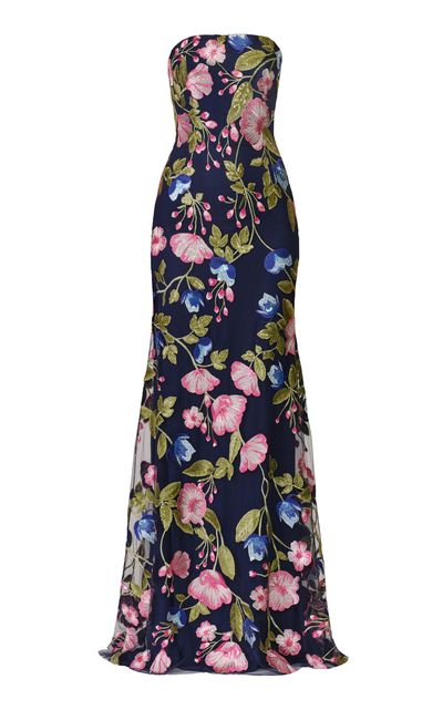Naeem Khan Naeem Khan Sequin Floral Lace Bustier Strapless FitAndFlare Gown
