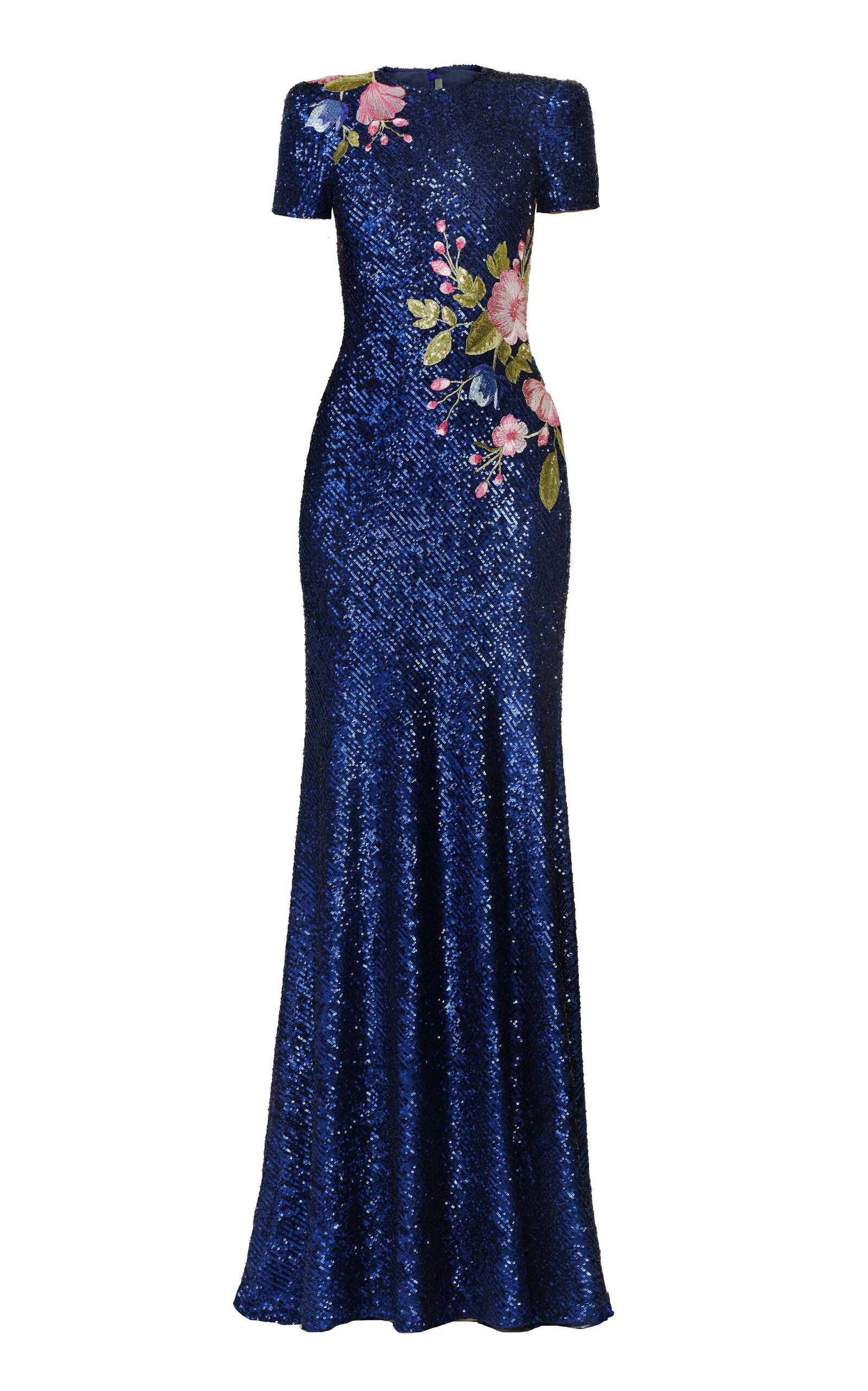 Naeem Khan Naeem Khan Stretch Sequin Cap Sleeve Gown With Floral Applique