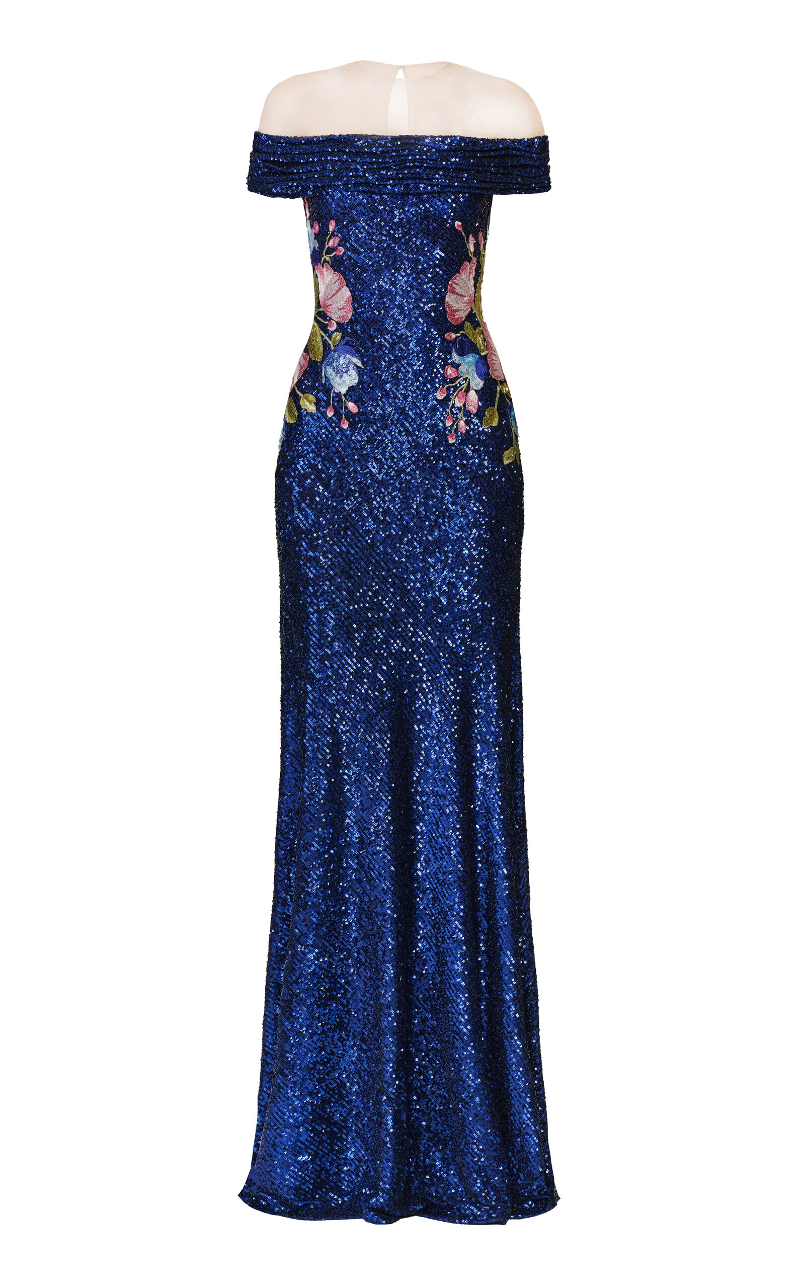 Naeem Khan Naeem Khan Stretch Sequin OffShoulder Illusion Neckline Gown With Floral Applique