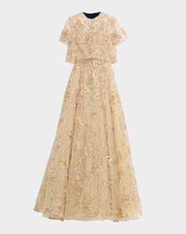 Naeem Khan Short-Sleeve Metallic Raffia Embroidered Bolero