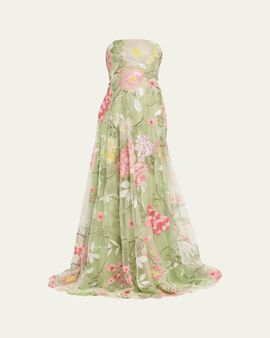 chinese dress ladies FLORAL EMBELLISHED BODICE FIT-AND-FLARE GOWN  Naeem Khan